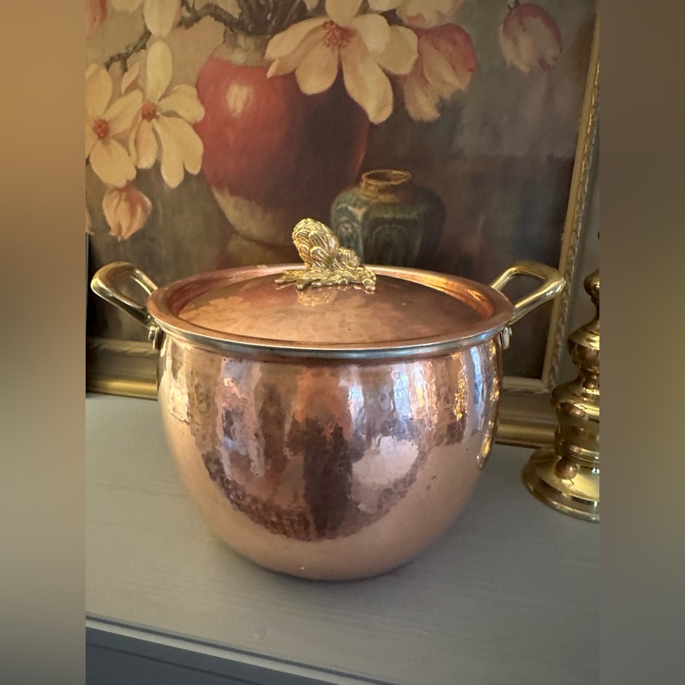 RUFFONI Historia 7 1/2 Qt Hammered COPPER STOCKPOT  Artichoke LID Light Use